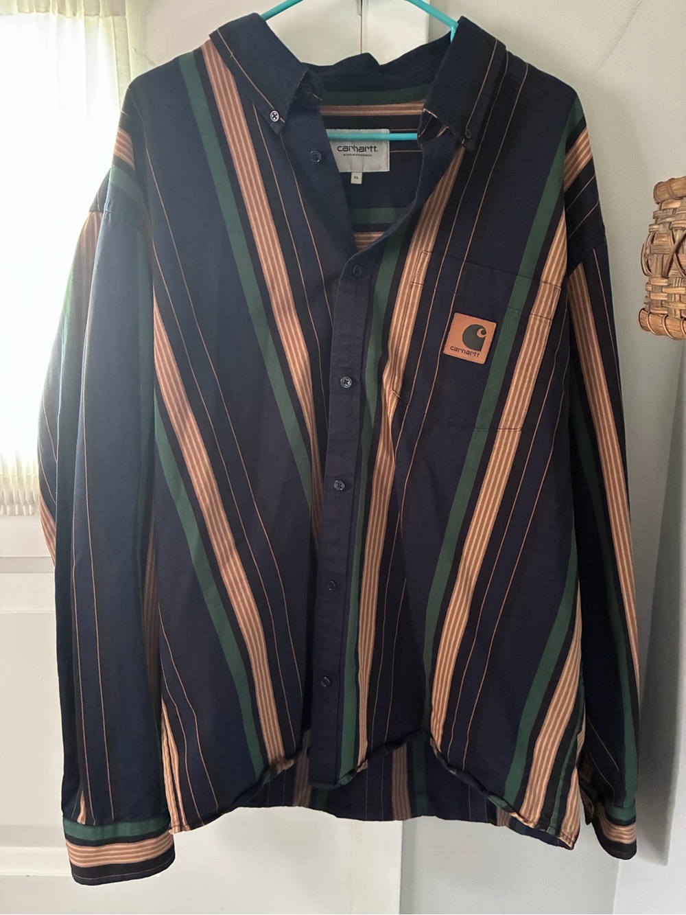 Carhartt WIP Men’s Striped Dorado Button-Down Shirt - Navy/Green/Tan